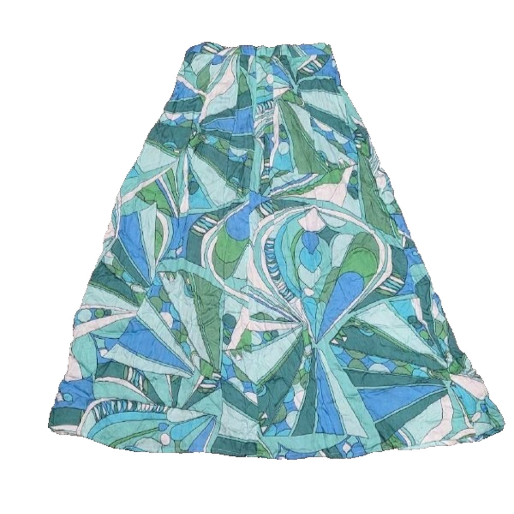 Olivaceous maxi Skirt Babydoll Preppy Geometric print green/blue Small A005816